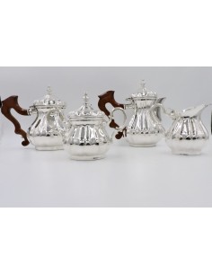 Silbernes Kaffee- und Teeservice mit Holzgriffen, 4-teilig 2