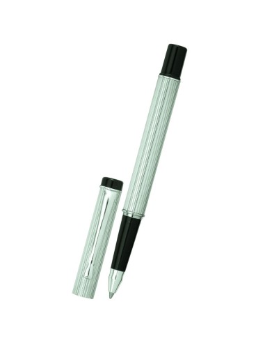 Penna a Sfera Millerighe in Argento 925 e Resina Nera