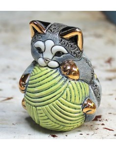 Striped Cat with Yarn Ball Ceramic Sculpture De Rosa... 2