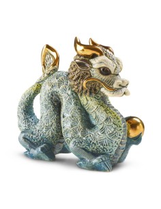 Blaue Chinesische Drachenkeramikskulptur De Rosa...