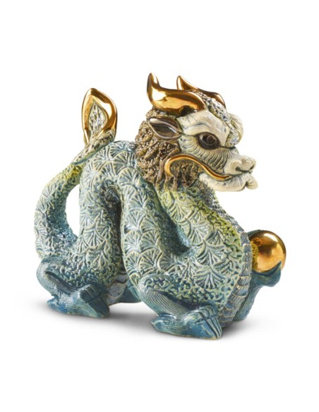 Blue Chinese Dragon Ceramic Sculpture De Rosa Rinconada