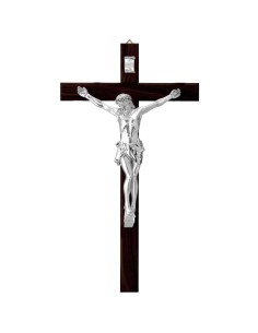 Silver Plated Resin Crucifix with Wooden Cross