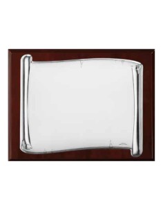 Parchment Plaque in Satin PVD Silver and Wood,...