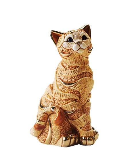 Gatto a Strisce Arancione Scultura in Ceramica De Rosa Rinconada