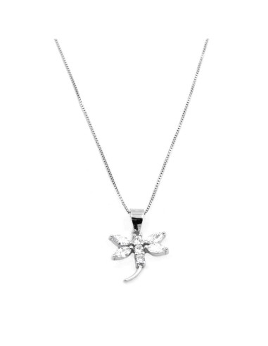 925 Sterling Silver Dragonfly Necklace with White Zircons
