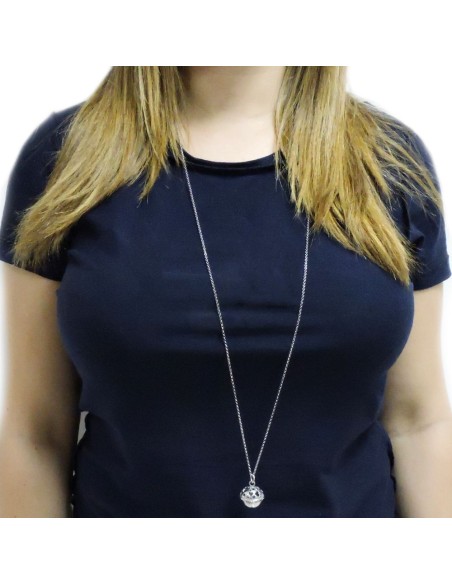 Solid Silver Necklace with Hearts Rattle Pendant 