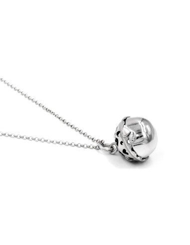 Solid Silver Necklace with Hearts Rattle Pendant 