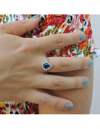 925 Sterling Silver Ring with Pear Cut Blue Stone