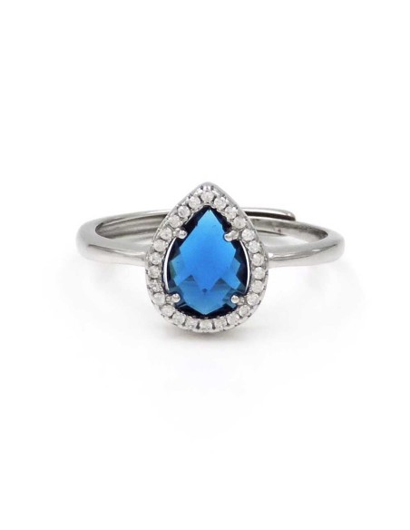 Ring aus 925er Sterlingsilber mit Blauem Stein im Tropfenschliff