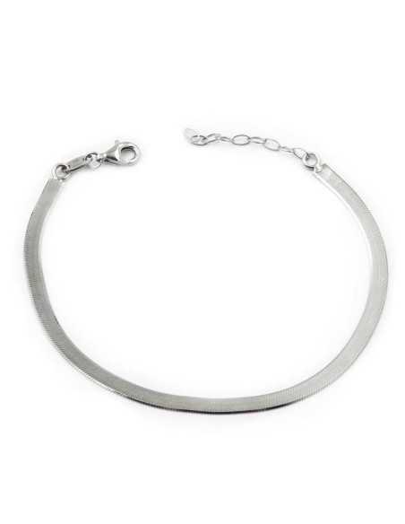Rhodium Plated 925 Sterling Silver Flat Snake Bracelet