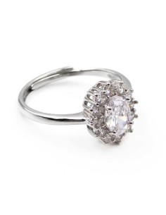 Anello in Argento Sterling 925 con Pietra Ovale Bianca