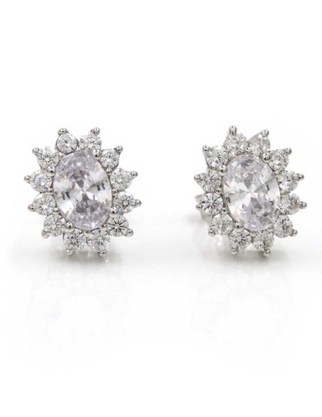 925 Sterling Silver Earrings with Oval White Stone