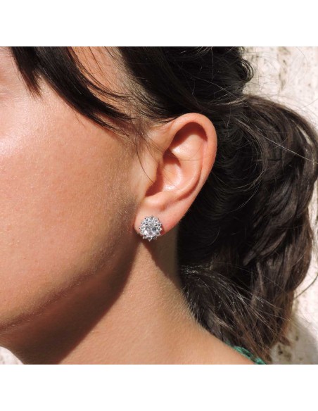 Orecchini in Argento 925 con Pietra Bianca Ovale