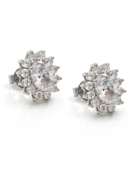 Orecchini in Argento 925 con Pietra Bianca Ovale