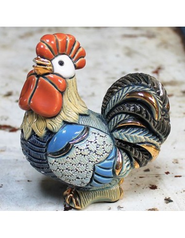Gallo Blu Scultura in Ceramica De Rosa Rinconada