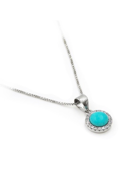 Collana in Argento con Ciondolo Pietra Turchese e Zirconi Bianchi