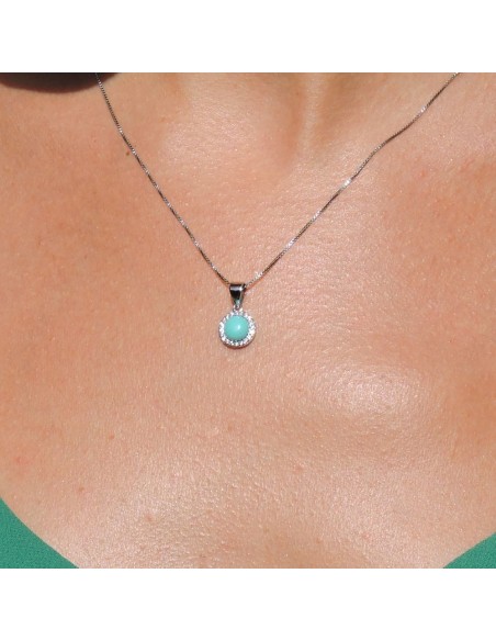 Collana in Argento con Ciondolo Pietra Turchese e Zirconi Bianchi