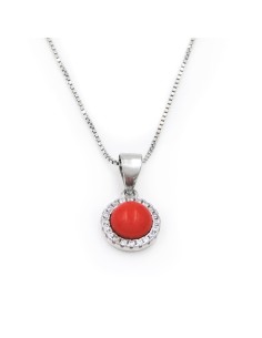 Collana in Argento con Corallo Rosso e Zirconi Bianchi