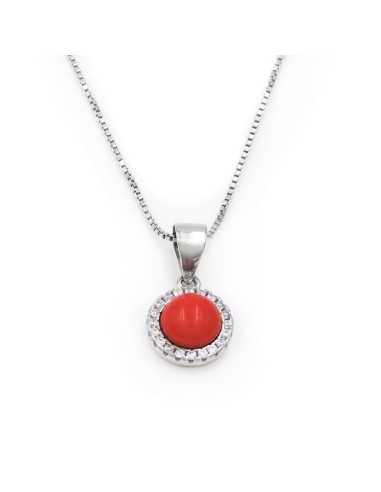 Collana in Argento con Corallo Rosso e Zirconi Bianchi