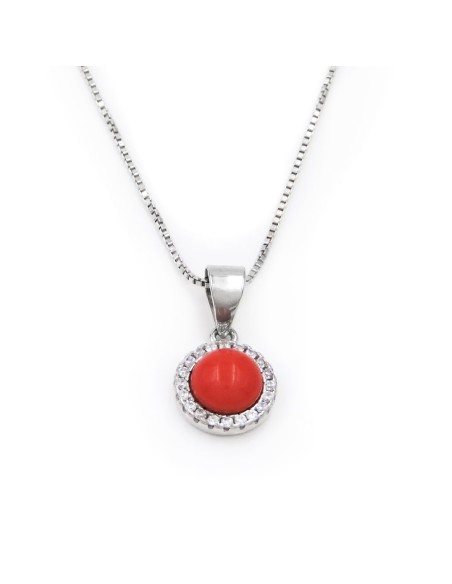 Collana in Argento con Corallo Rosso e Zirconi Bianchi