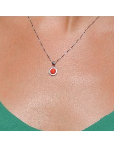 Collana in Argento con Corallo Rosso e Zirconi Bianchi 2