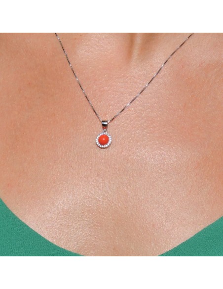 Collana in Argento con Corallo Rosso e Zirconi Bianchi