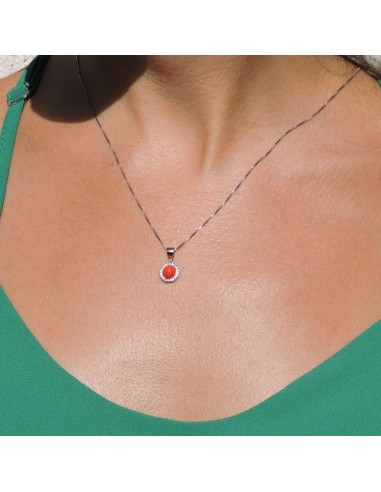 Halskette aus 925er Sterlingsilber mit Roter...