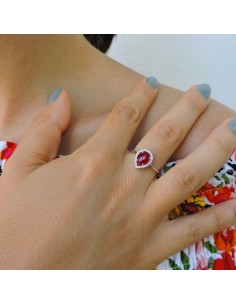 925 Sterling Silver Ring with Pear Cut Red Stone 2