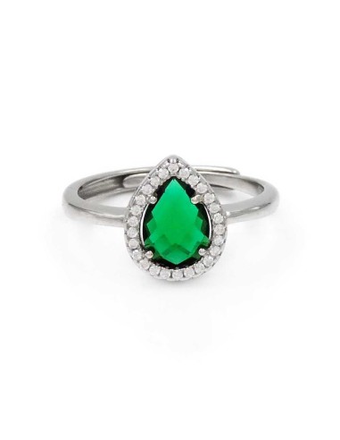 925 Sterling Silver Ring with Pear Cut Green Stone