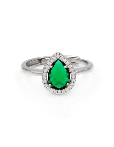 Ring aus 925er Sterlingsilber mit Grünem Stein im Tropfenschliff