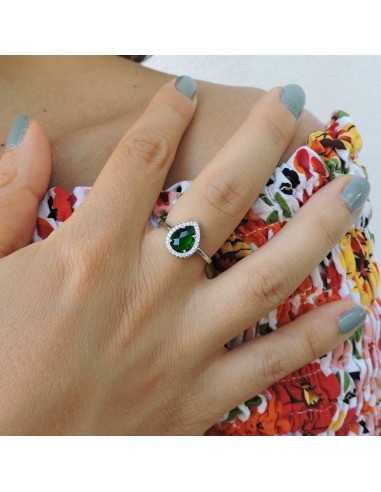 925 Sterling Silver Ring with Pear Cut Green Stone