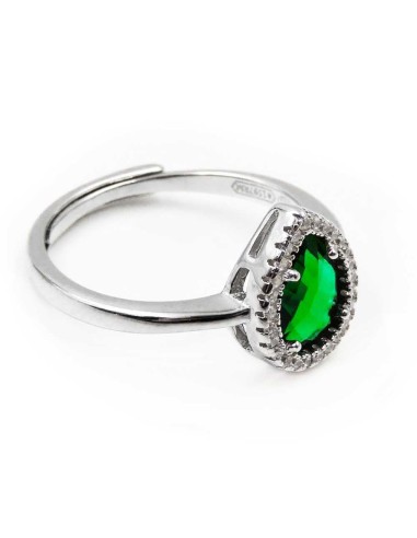 925 Sterling Silver Ring with Pear Cut Green Stone