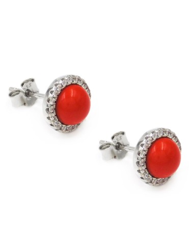 Sterling Silver Earrings with Red Coral Paste