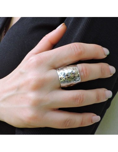 Hammered 925 Sterling Silver Long Band Ring