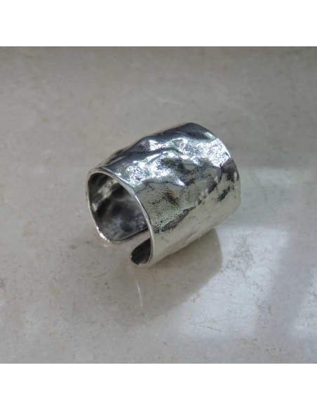 Hammered 925 Sterling Silver Long Band Ring