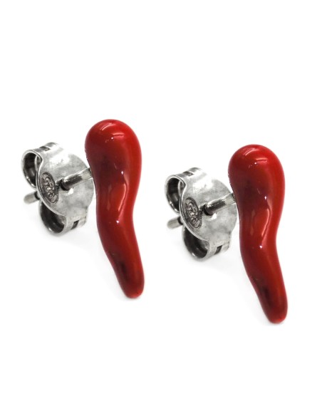 Orecchini Corno Rosso in Argento 925 Smaltato 