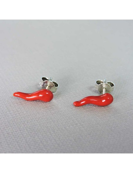 Red Horn Earrings Enamelled 925 Sterling Silver  