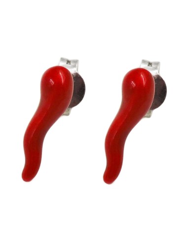 Red Horn Earrings Enamelled 925 Sterling Silver  