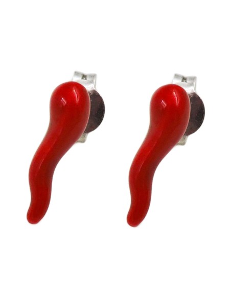 Red Horn Earrings Enamelled 925 Sterling Silver  