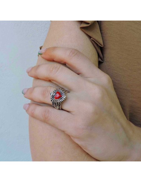 Anello Fascia con Sacro Cuore in Argento 925 Smaltato