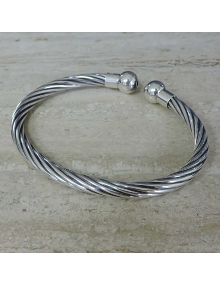 Bangle Solid Silver Oval Rigid Bracelet