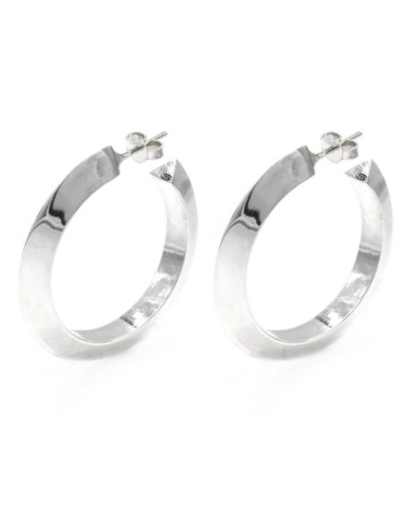 Sterling Silver Triangular Cane Hoop Earrings Diameter 1,57 in