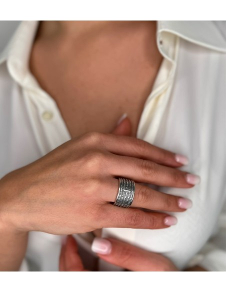 Burnished Sterling Silver Padre Nostro Band Ring 
