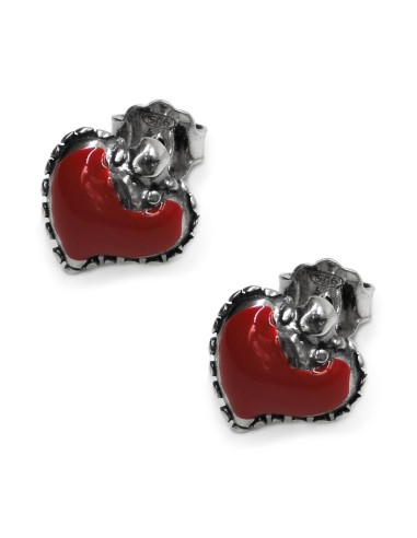 Enamelled Sterling Silver Holy Heart Stud Earrings 