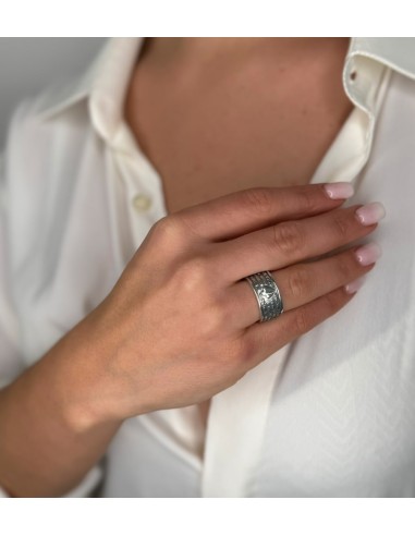 Burnished Sterling Silver Ave Maria Band Ring 