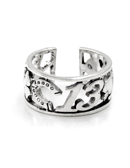 Anello Simboli Scaramantici e Portafortuna Fascia Traforata in Argento 