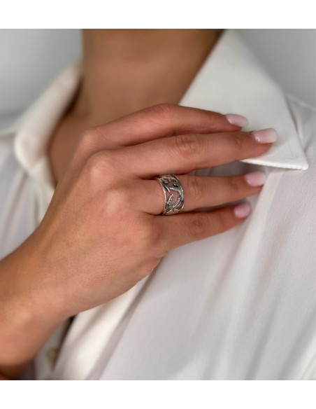 Anello Simboli Scaramantici e Portafortuna Fascia Traforata in Argento 