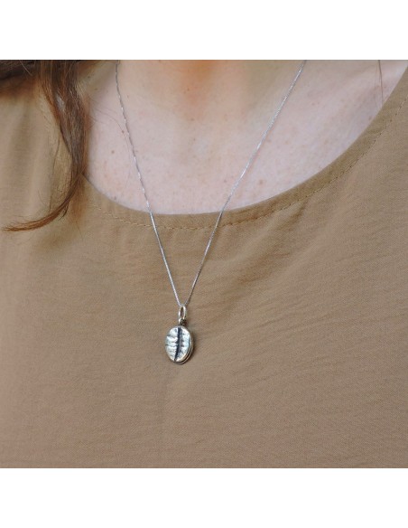 Sterling Silver Coffee Bean Pendant Necklace 