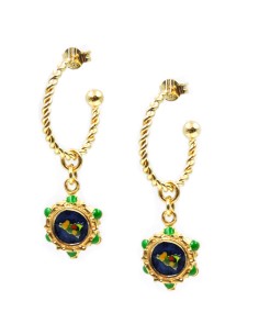  Orecchini Cerchio con Tamburello Siciliano in Argento...