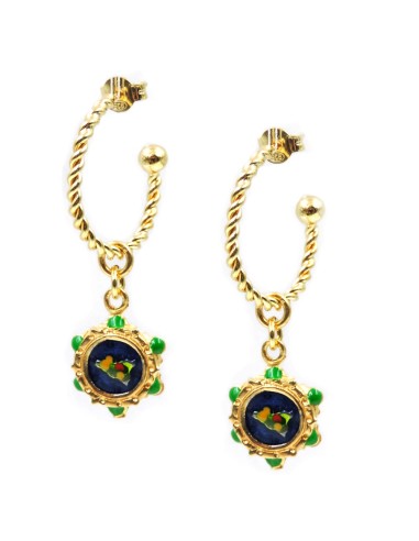 Gold Plated 925 Sterling Silver Hoop Earrings with Sicilian Tambourine